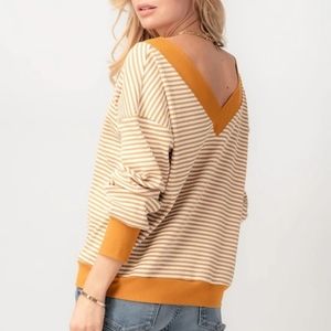 Emberley Goldenrod Yellow Skinny Stripe V-neck Knit Top Size S